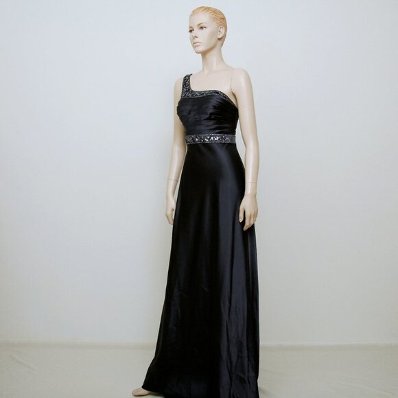 Adrianna Papell One Shoulder Beaded Sequins Maxi Gown Navy Blue Women 6 - Picture 13 of 16